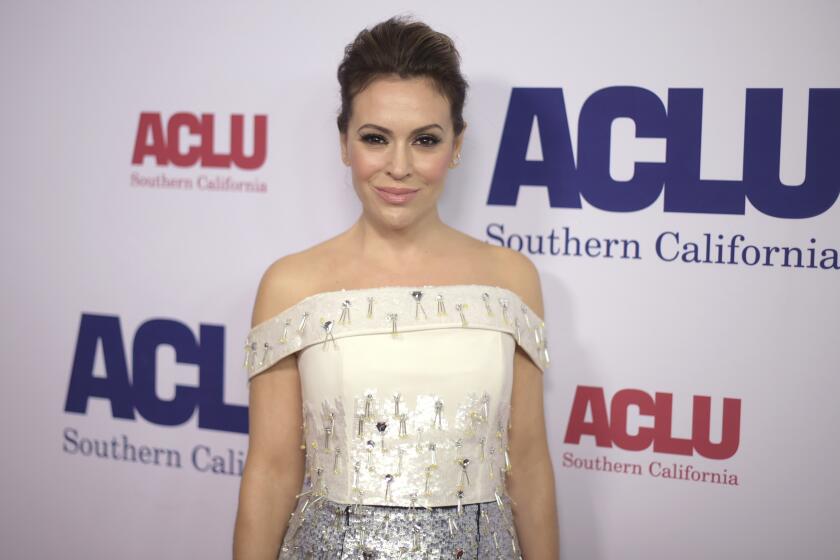 Alyssa Milano arrives at the ACLU SoCal's Bill of Rights Dinner at the Beverly Wilshire Hotel on Sunday, Nov. 11, 2018, in Beverly Hills, Calif. (Photo by Richard Shotwell/Invision/AP)