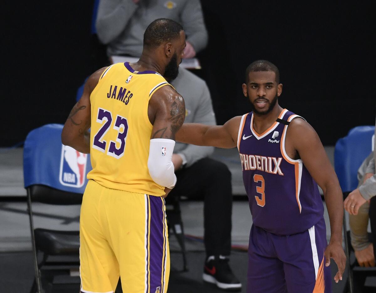 Chris Paul #3 and LeBron James #23, longtime friends and rivals, will be facing off in the postseason for the first time.