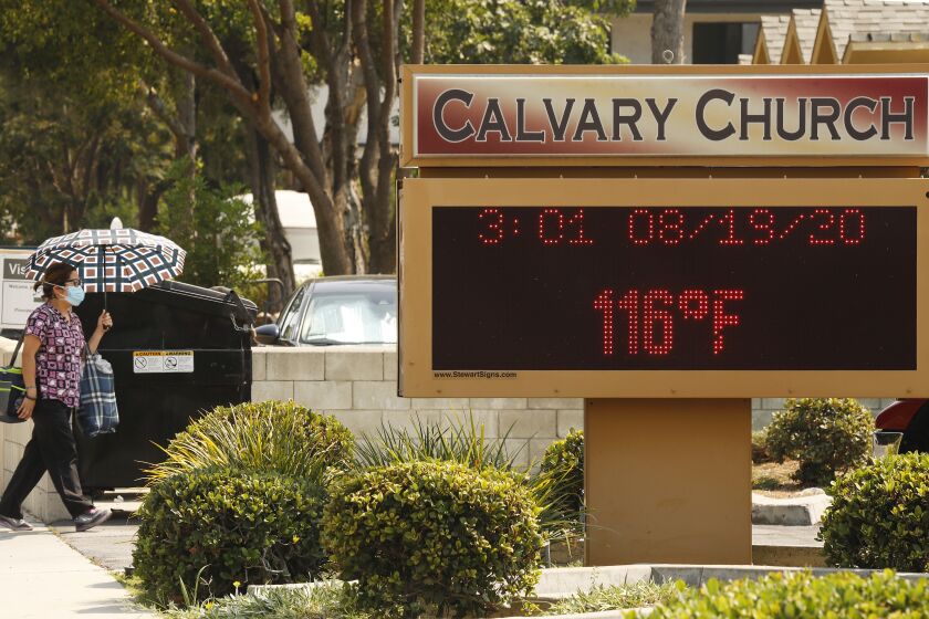 The thermometer at Calvary Church in Woodland Hills registers 116 degree's Fahrenheit.