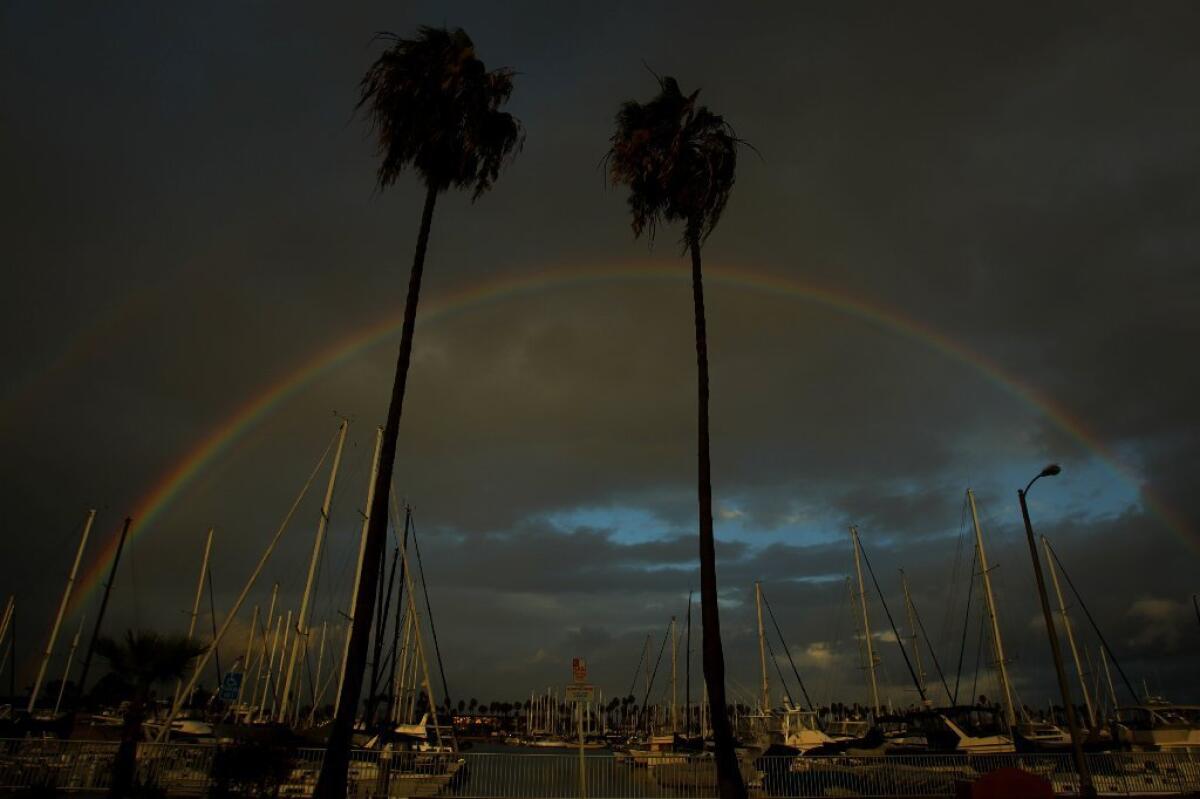 A rainbow over Alamitos Bay in Long Beach accompanied the wet weather Nov. 30.