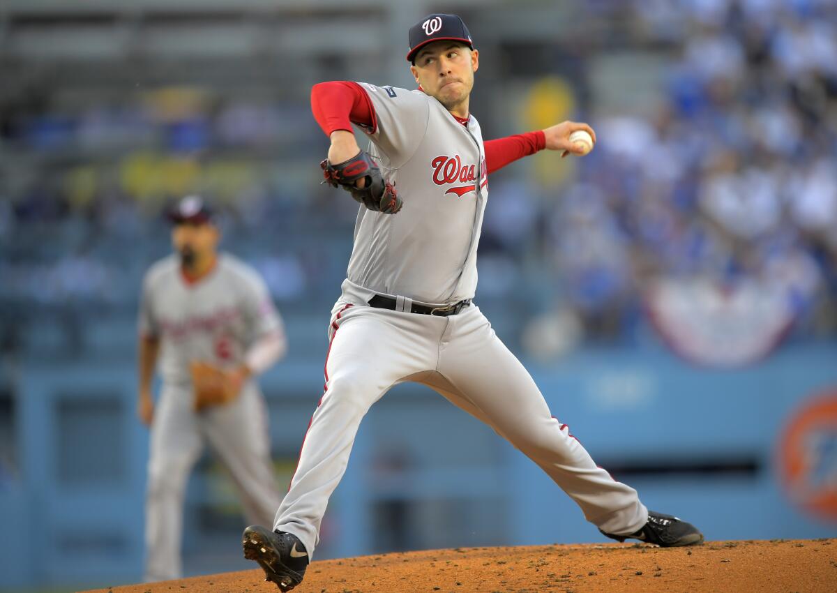 Washington Nationals pitcher Patrick Corbin delivers against the Dodgers in Game 1 of the NLDS on Thursday.