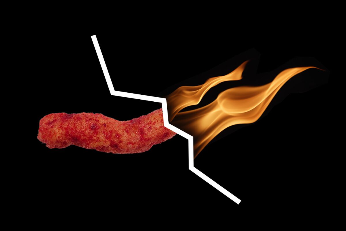 Illustration of a Hot Cheeto chip on fire