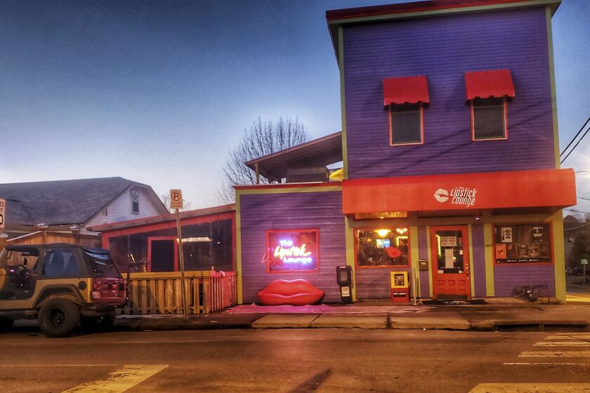This photo provided by Leah Epling in January 2023 shows The Lipstick Lounge in Nashville, Tenn., which opened in 2001. While the bar is home to its share of trivia nights and drag shows, it has also hosted Sunday worship services, weddings and funerals. (Leah Epling via AP)