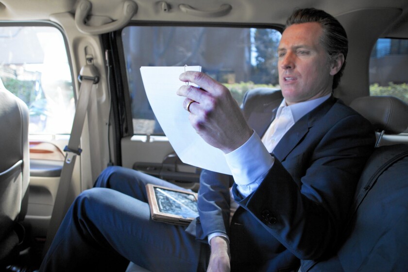 By entering the 2018 governor's race this early, Lt. Gov. Gavin Newsom, shown in February 2013, sends a potent message to other Democrats eyeing the race.