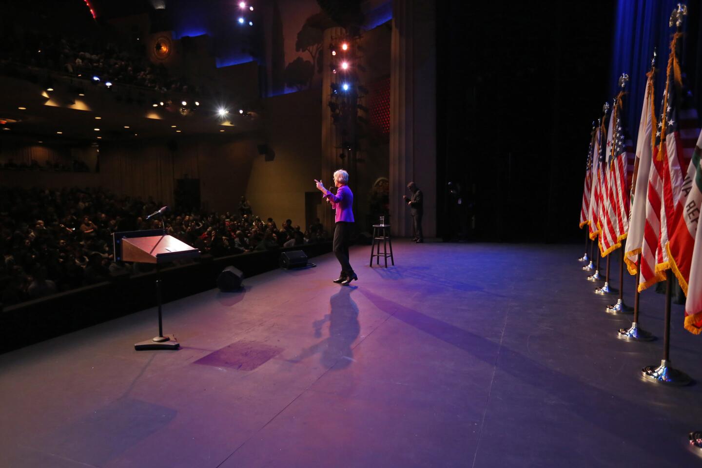 Photo Gallery: Senator and democratic presidential candidate Elizabeth Warren speaks at the Alex Theater
