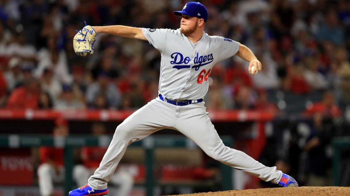 Dodgers reliever Caleb Ferguson pitches in the sixth inning Tuesday against the Angels. Ferguson has played an important role for the Dodgers since returning to the team.
