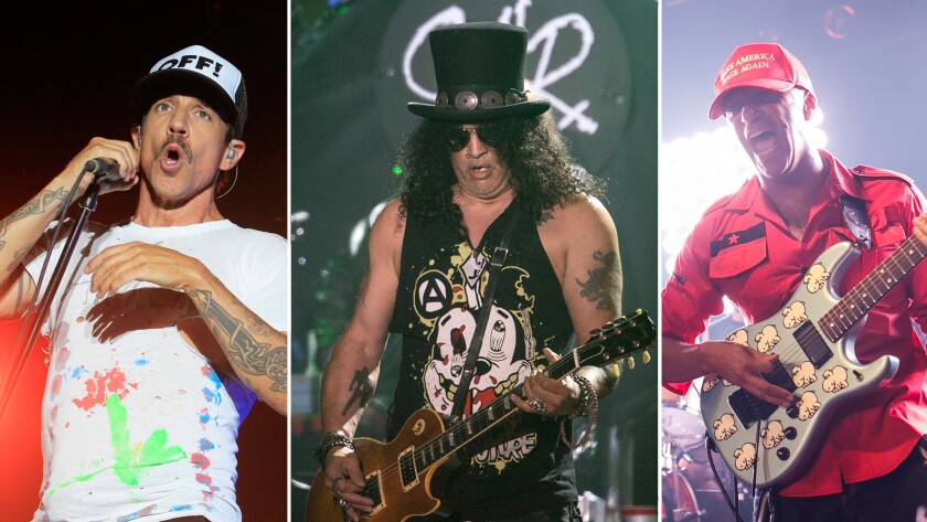 The Red Hot Chili Peppers' Anthony Keidis, Guns N' Roses' Slash, and Rage Against the Machine's Tom Morello.
