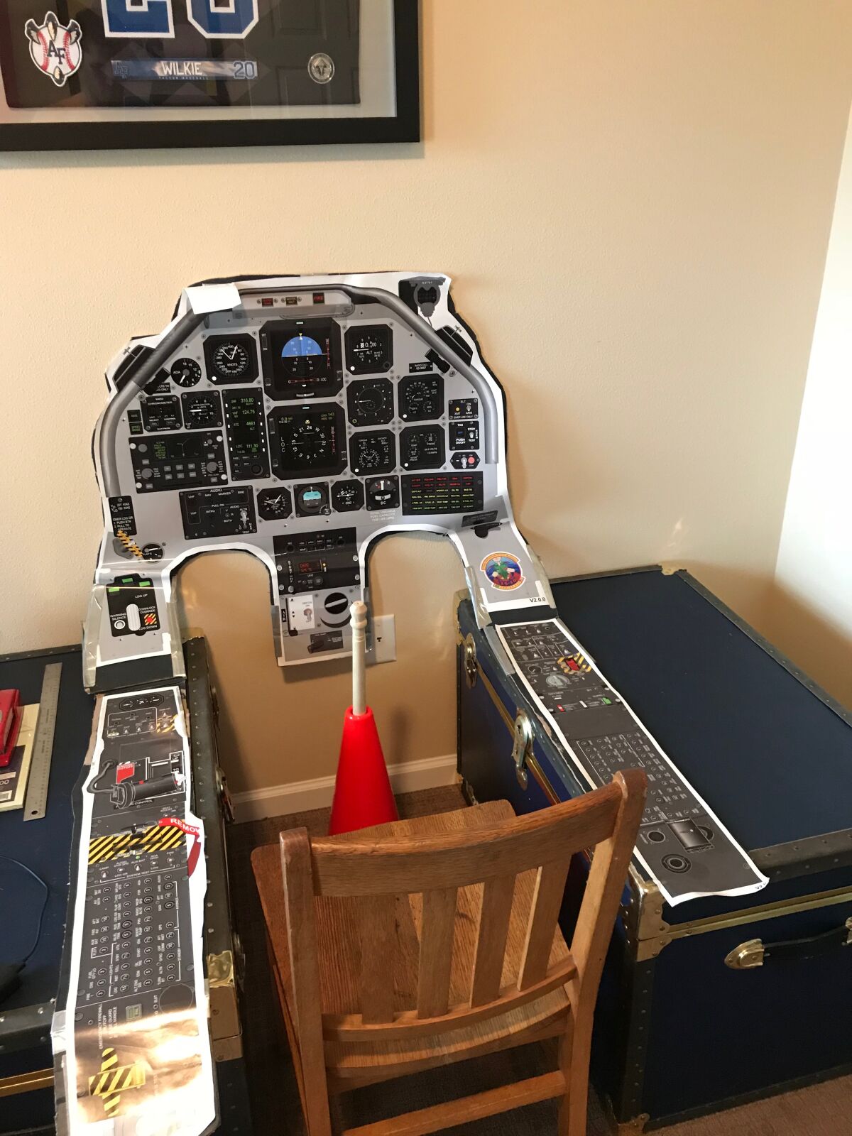 A mock cockpit 2nd Lt. Travis Wilkie used to study for his wings.
