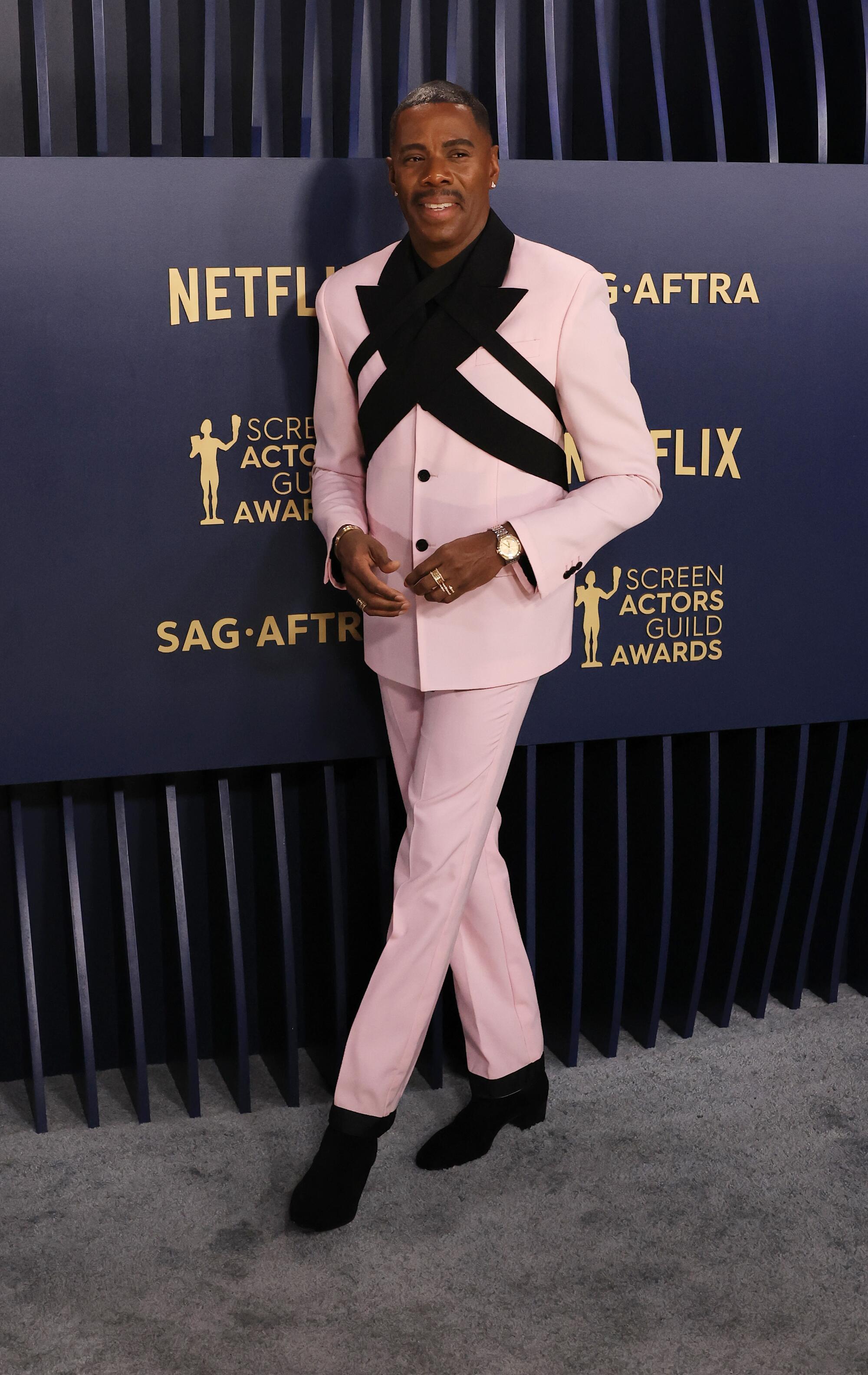 Colman Domingo wears a pink suit at the SAG Awards.