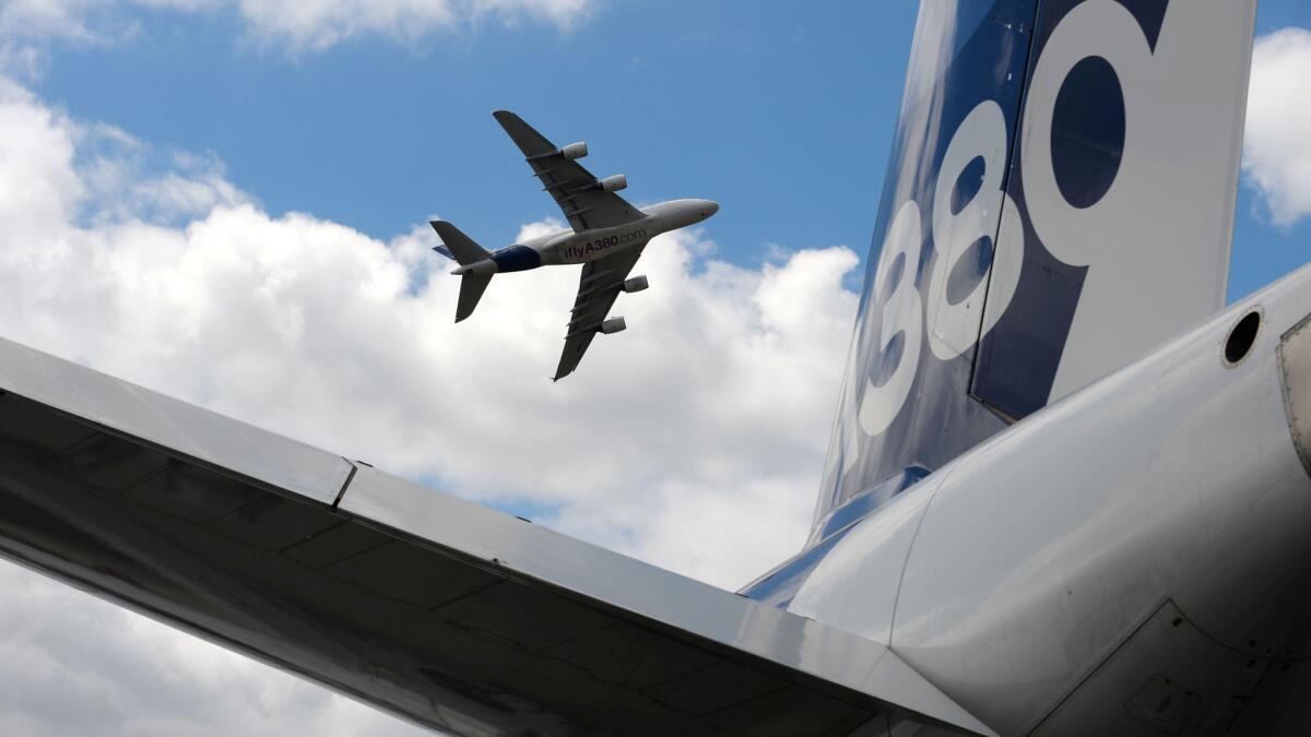 An Airbus A380 performs a flying display at Le Bourget airport near Paris during the Paris Air Show in 2017.