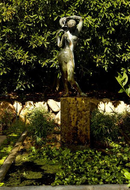 A small pond has a sculpture fountain by artist Ruth Speidel. The sculpture had been in Becker's family since the 1950s but was never used.