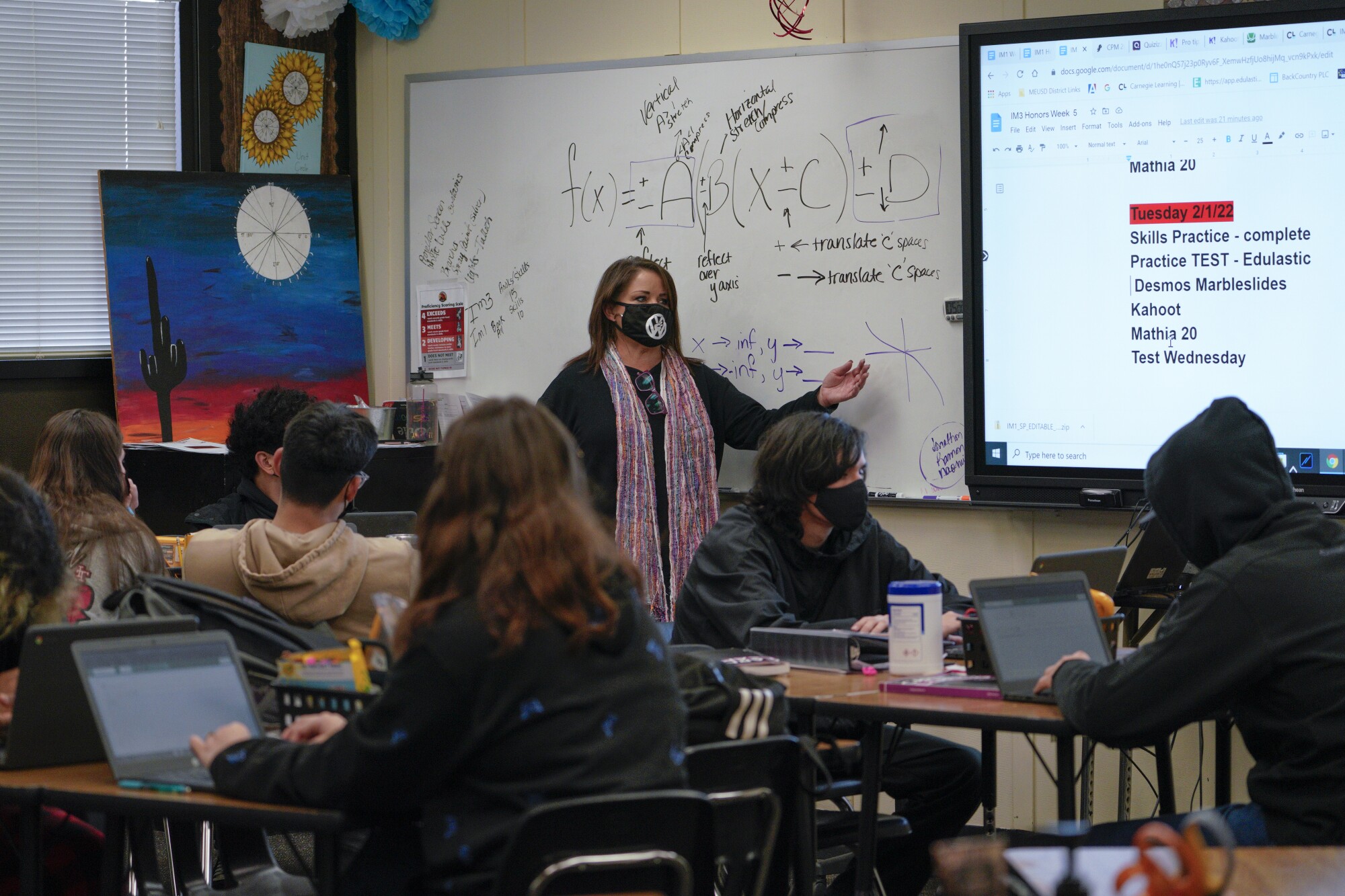 A students in an honors math class, work on the days assignment at Mountain Empire High School.