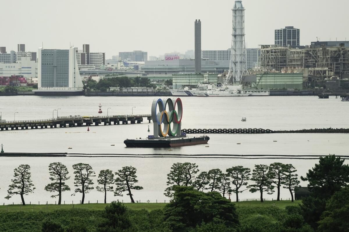 The large Olympic rings are displayed in the Odaiba section of Tokyo ahead of the 2020 Summer Olympics.