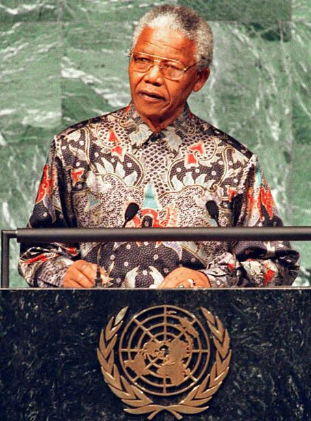 South African President Nelson Mandela speaks before a special session of the U.N. General Assembly on Oct. 23, 1995, in which he appealed to the U.N. to redefine its role in the world and reshape its structure.
