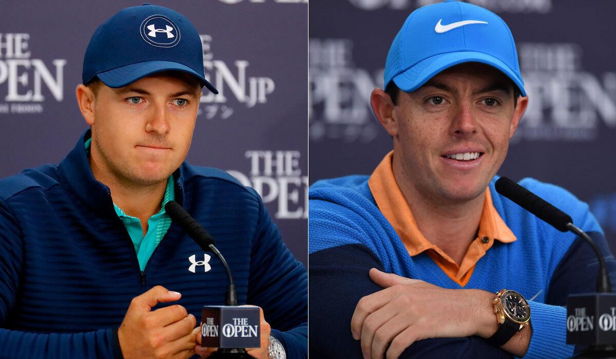 Jordan Spieth, left, and Rory McIlroy addressed the media Tuesday ahead of the British Open.