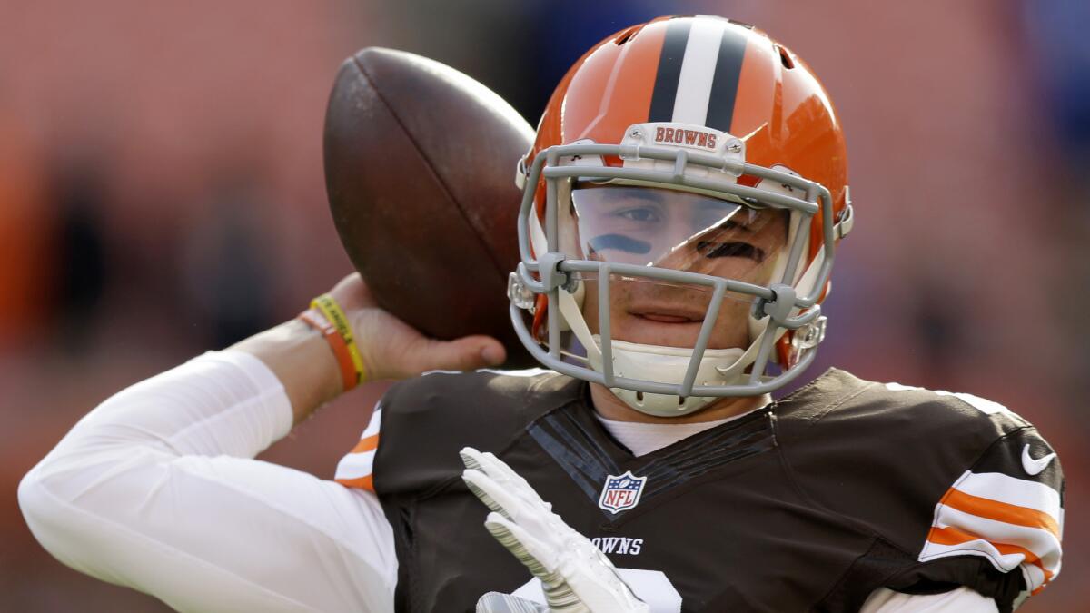 Cleveland Browns quarterback Johnny Manziel warms up before a game against the Indianapolis Colts last week. Manziel will make his first start for the Browns on Sunday.