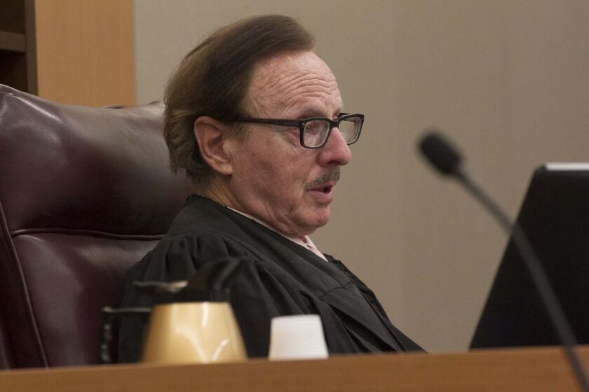 SAN DIEGO, CA.- March 7, 2018,- Judge Howard Shore, presiding over the Ssentencing for Shawn Heffernan, an insurance agent convicted of defrauding 15 people out of $1.5 million in a "churning" and Ponzi scheme. He was sentenced to nine years in state prison. PHOTO/JOHN GIBBINS, Staff photographer, San Diego Union-Tribune) copyright 2018