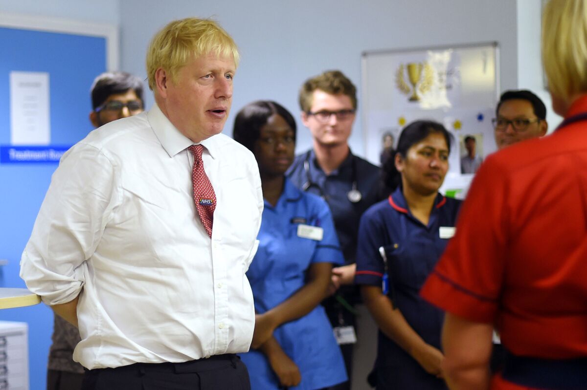 Britain's Prime Minister Boris Johnson during a visit Oct. 7 to Watford General Hospital.