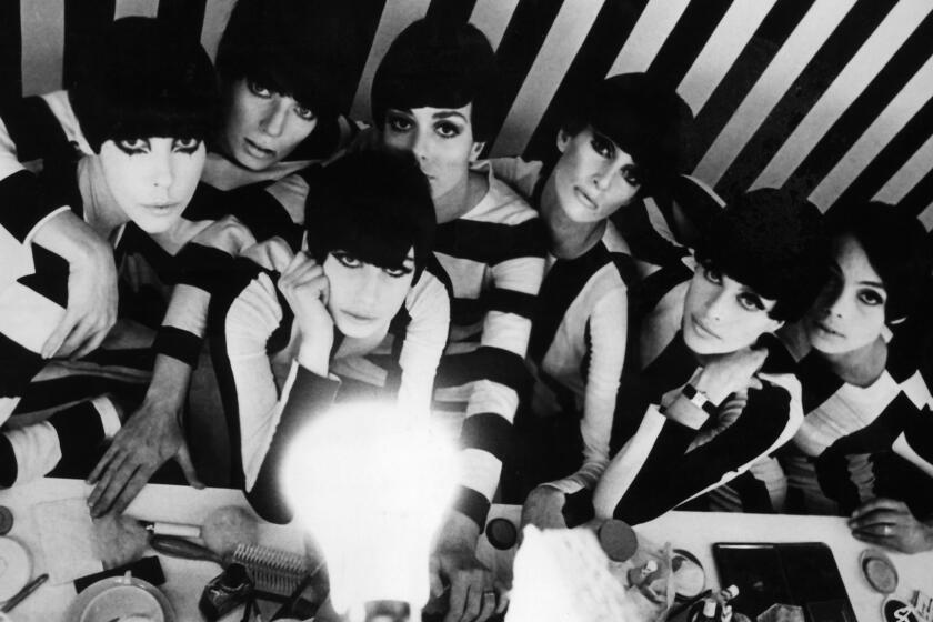 No one captures the Mod mentality of the spring fashion season like legendary model and L.A. resident Peggy Moffitt. She is pictured in an archival photo(far left) of her in stripes from the film, "Who Are You, Polly Magoo?"TITLE: WHO ARE YOU, POLLY MAGGOO? ¥ YEAR: 1966 ¥ DIR: KLEIN, WILLIAM ¥ REF: WHO003AD ¥ CREDIT: [ THE KOBAL COLLECTION / DELPIRE PRODS ]. FOR IMAGE MAGAZINE MARCH 2013 USE ONLY. DO NOT REUSE.