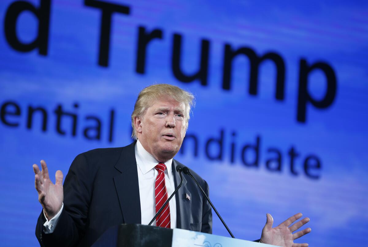 Republican presidential candidate Donald Trump speaks at FreedomFest in Las Vegas on Saturday, July 11, 2015.