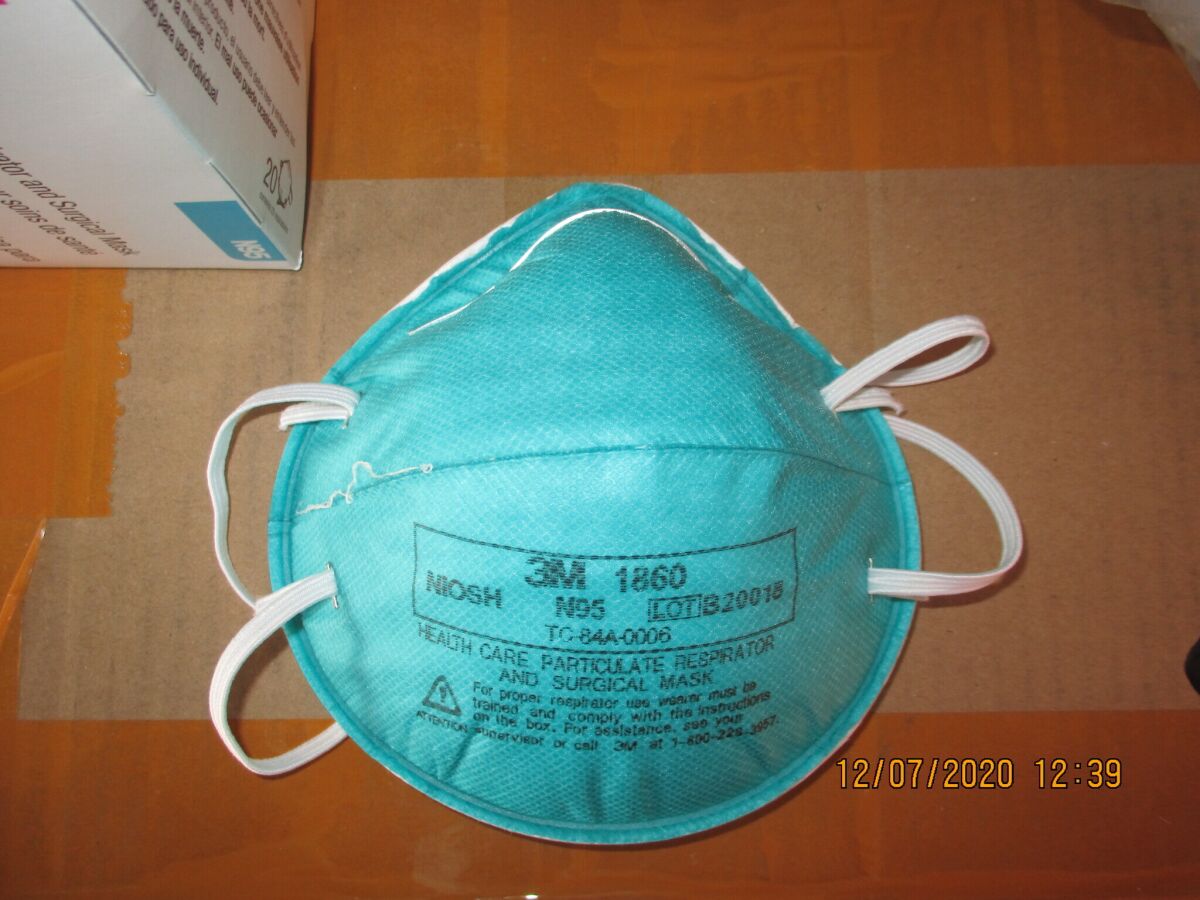 A counterfeit N95 surgical mask 