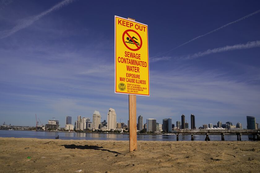 The County of San Diego Department of Environmental Health posted signs warning the public of “sewage contaminated water.”