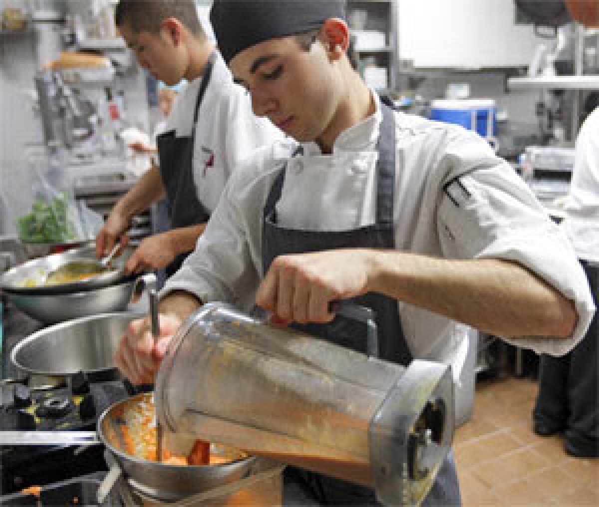 Jacob Greenberg works as a "stage" in the kitchen at the French restaurant Melisse in Santa Monica.