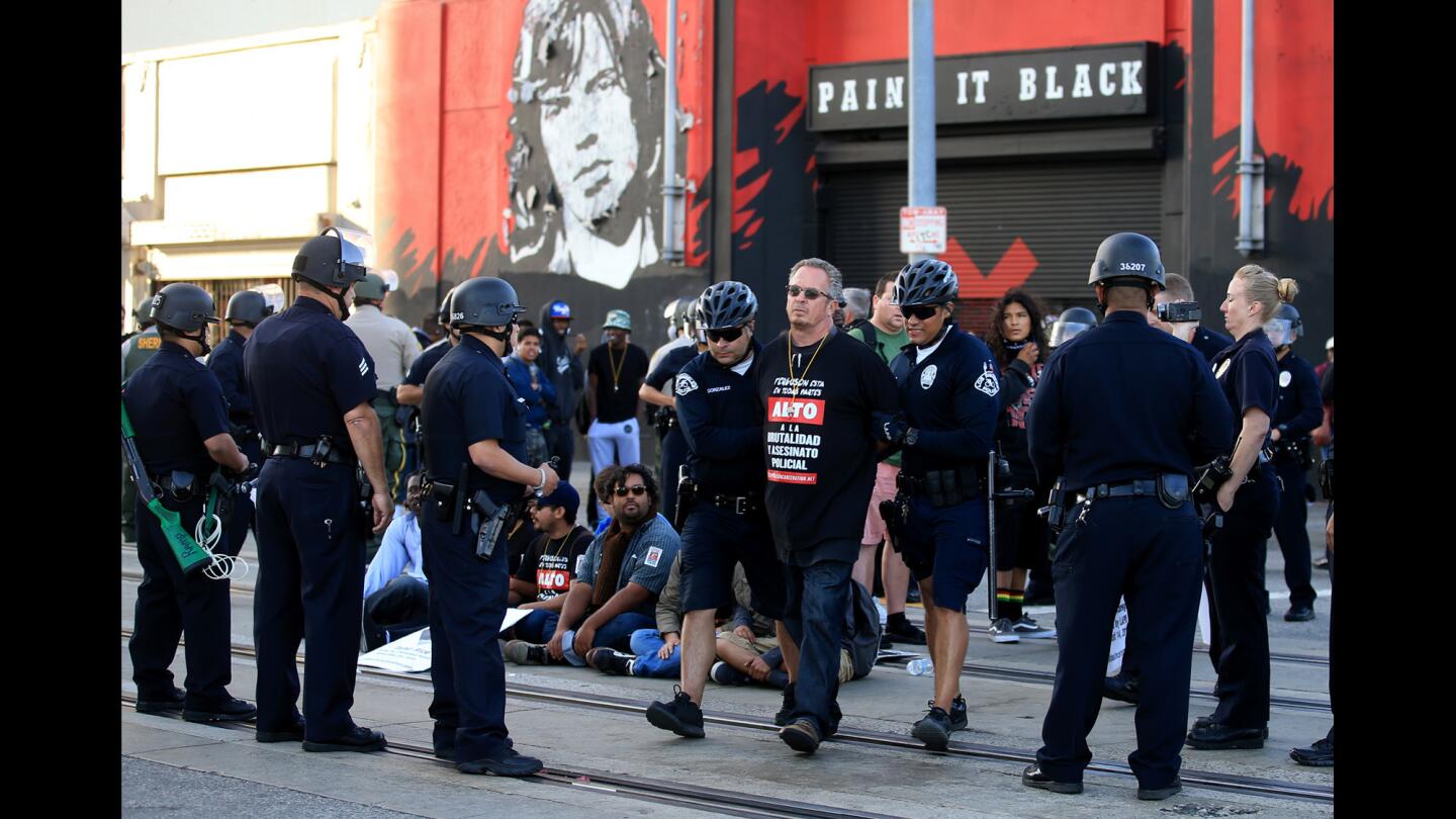 Train-blocking protesters arrested in L.A.