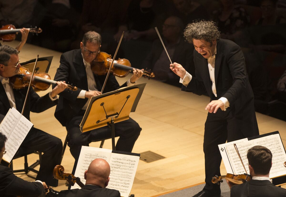 Gustavo Dudamel, leading Mahler's Ninth, in what critic Mark Swed calls the conductor's most impressive performance yet with the L.A. Phil.