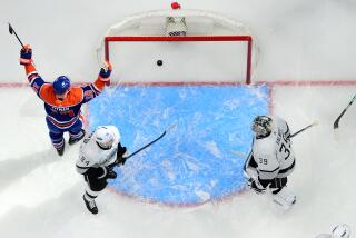 EDMONTON, CANADA - APRIL 22: Zach Hyman #18 of the Edmonton Oilers celebrates after his third goal of the game in the third period against goaltender Cam Talbot #39 of the Los Angeles Kings in Game One of the First Round of the 2024 Stanley Cup Playoffs at Rogers Place on April 22, 2024, in Edmonton, Alberta, Canada. (Photo by Andy Devlin/NHLI via Getty Images)