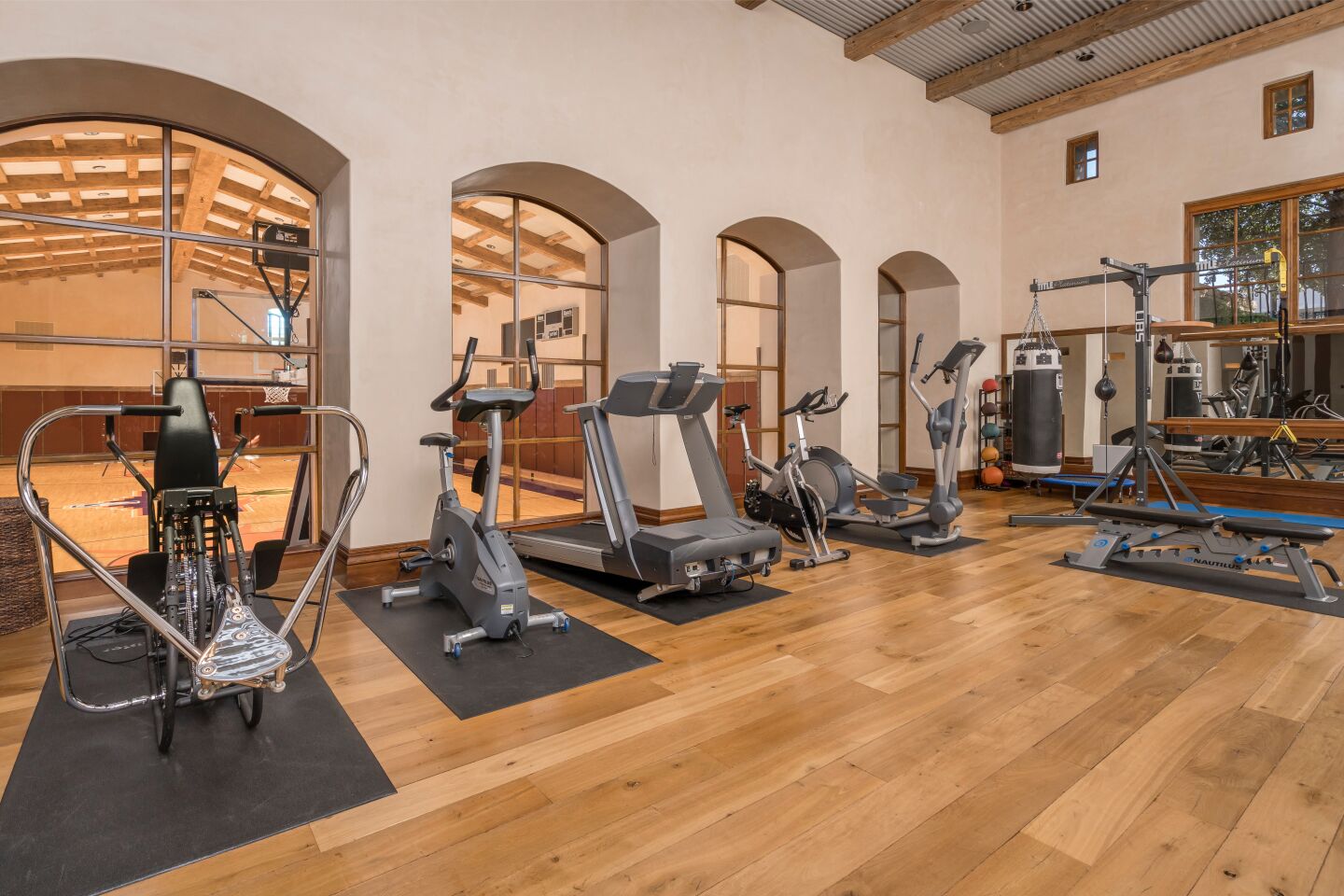 The gym with various kinds of exercise equipment.