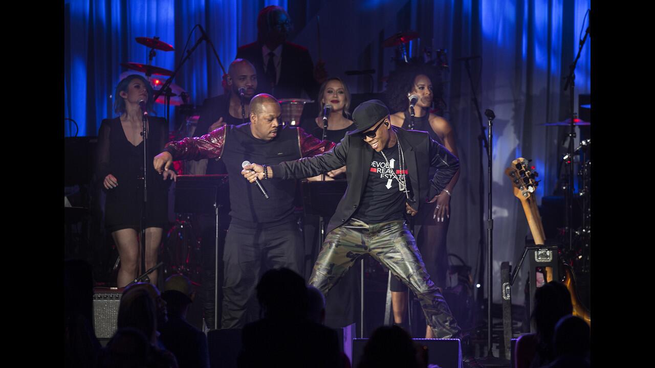 Bell Biv Devoe performs during a Pre-Grammy gala at the Beverly Hilton on Saturday.