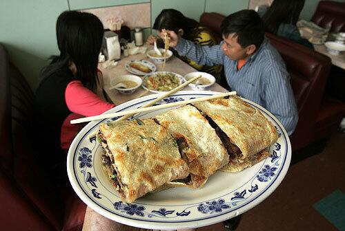 Yung Ho Tou Chiangs in San Gabriel serves up beef pan cakes.