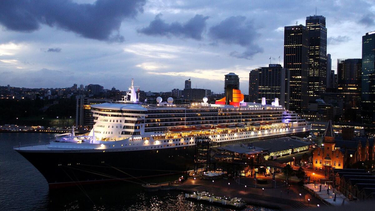 The Queen Mary 2 berthed at Circular Quay in Sydney, Australia.