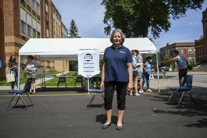 Minneapolis Health Commissioner Gretchen Musicant at a COVID-19 testing event