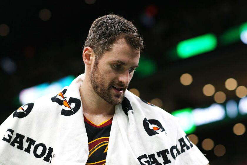 BOSTON, MASSACHUSETTS - DECEMBER 09: Kevin Love #0 of the Cleveland Cavaliers looks on during the game against the Boston Celtics at TD Garden on December 09, 2019 in Boston, Massachusetts. (Photo by Maddie Meyer/Getty Images)