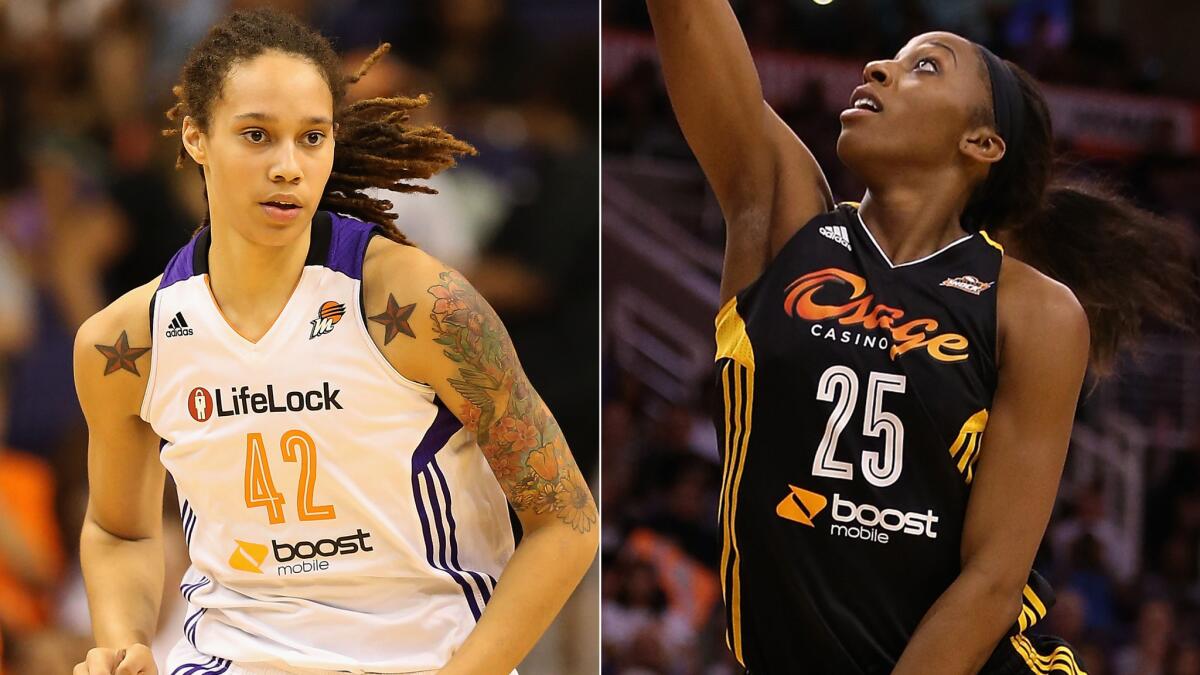 WNBA stars Brittney Griner, left, and Glory Johnson announced Friday that they are engaged.
