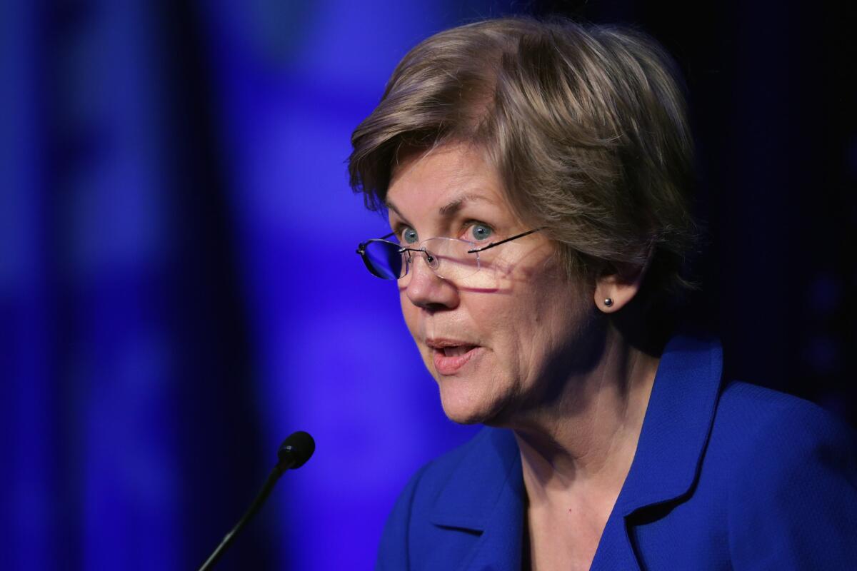 Sen. Elizabeth Warren (D-Mass.) delivers remarks during the Good Jobs Green Jobs National Conference last month in Washington. Warren began a probe of insurance industry sales practices for annuities.