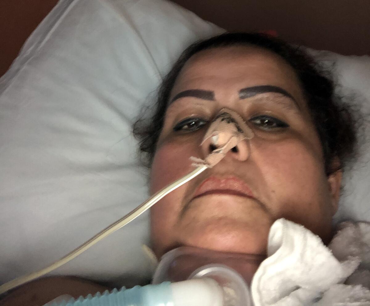 A selfie of Blanca Lopez in the hospital