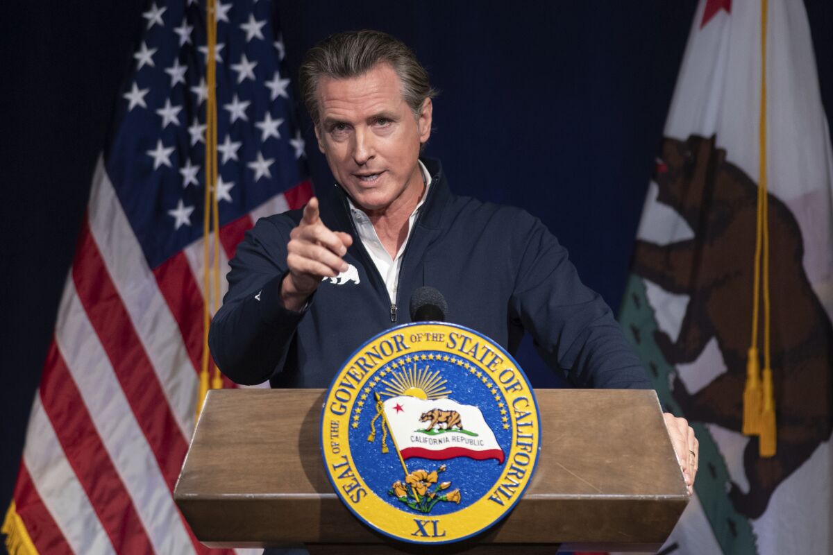 Gov. Gavin Newsom speaks in Sacramento in January.