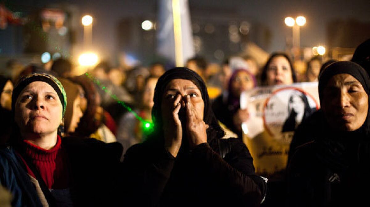 Women gather to denounce sexual violence and harassment against women in Cairo, Egypt.