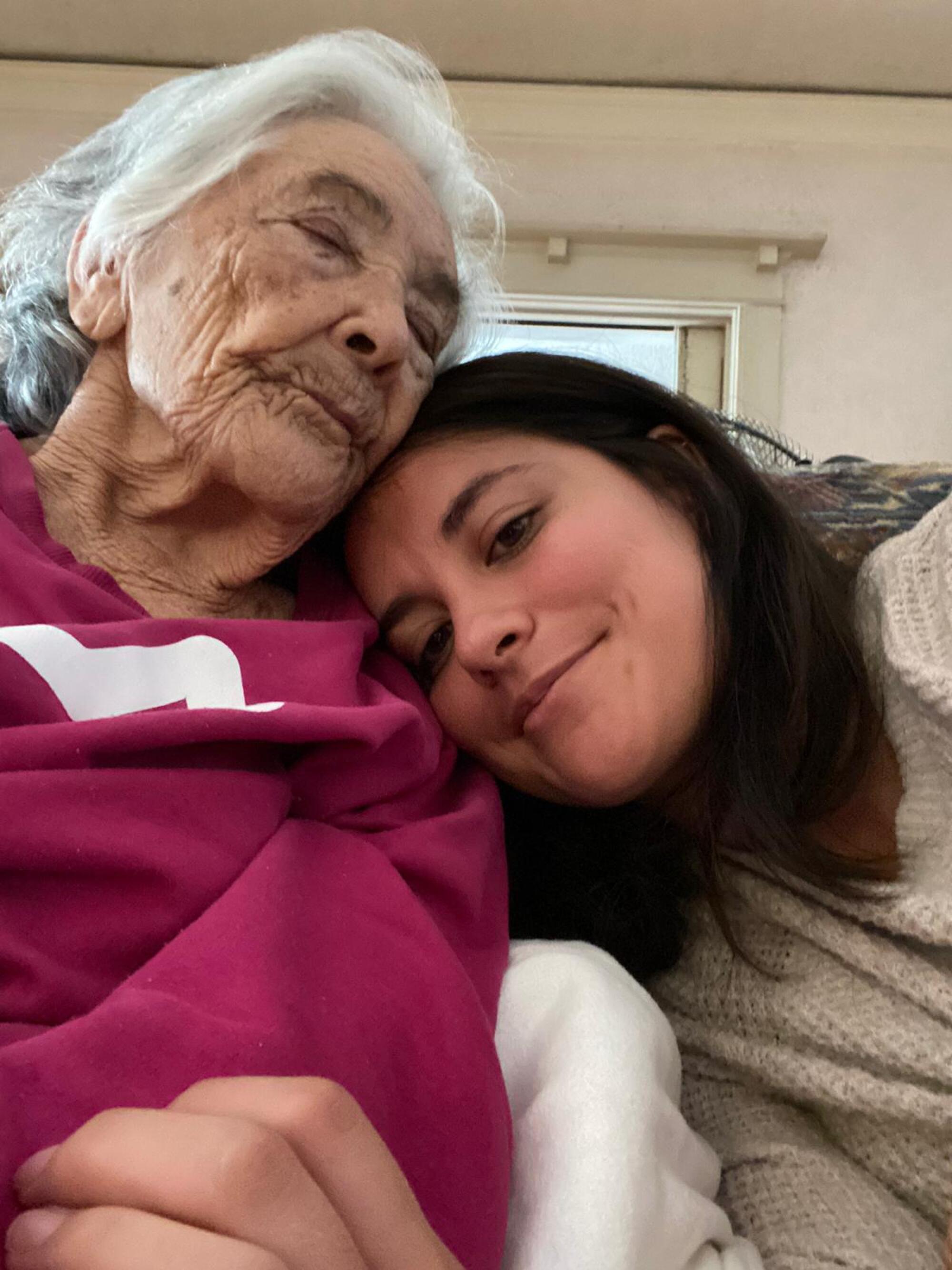 Brittny Mejia with her late grandmother María Díaz, at Díaz's home in Highland Park.