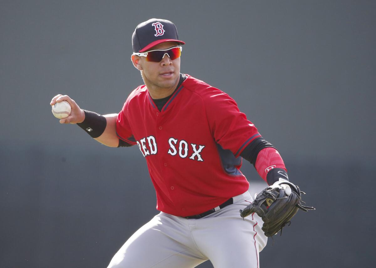 Red Sox infielder Yoan Moncada practices during spring training on March 13, 2015.