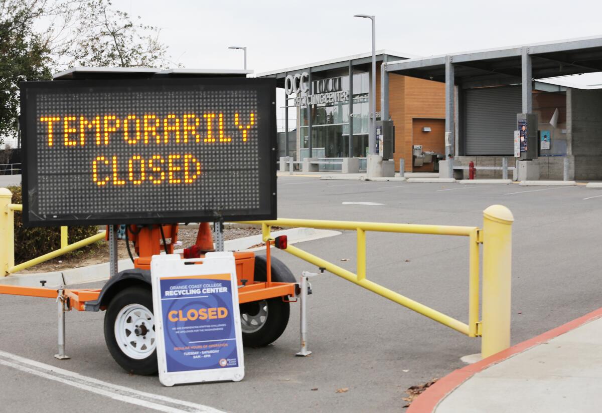 Orange Coast College's Recycling Center has been temporarily closed for the past two months.