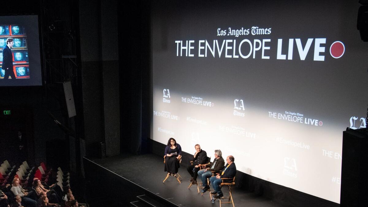 The Times' Yvonne Villarreal moderates a discussion at the L.A. Times Envelope Live screening of "Better Call Saul" at the Montalbán with star Bob Odenkirk and executive producers Peter Gould and Thomas Schnauz.