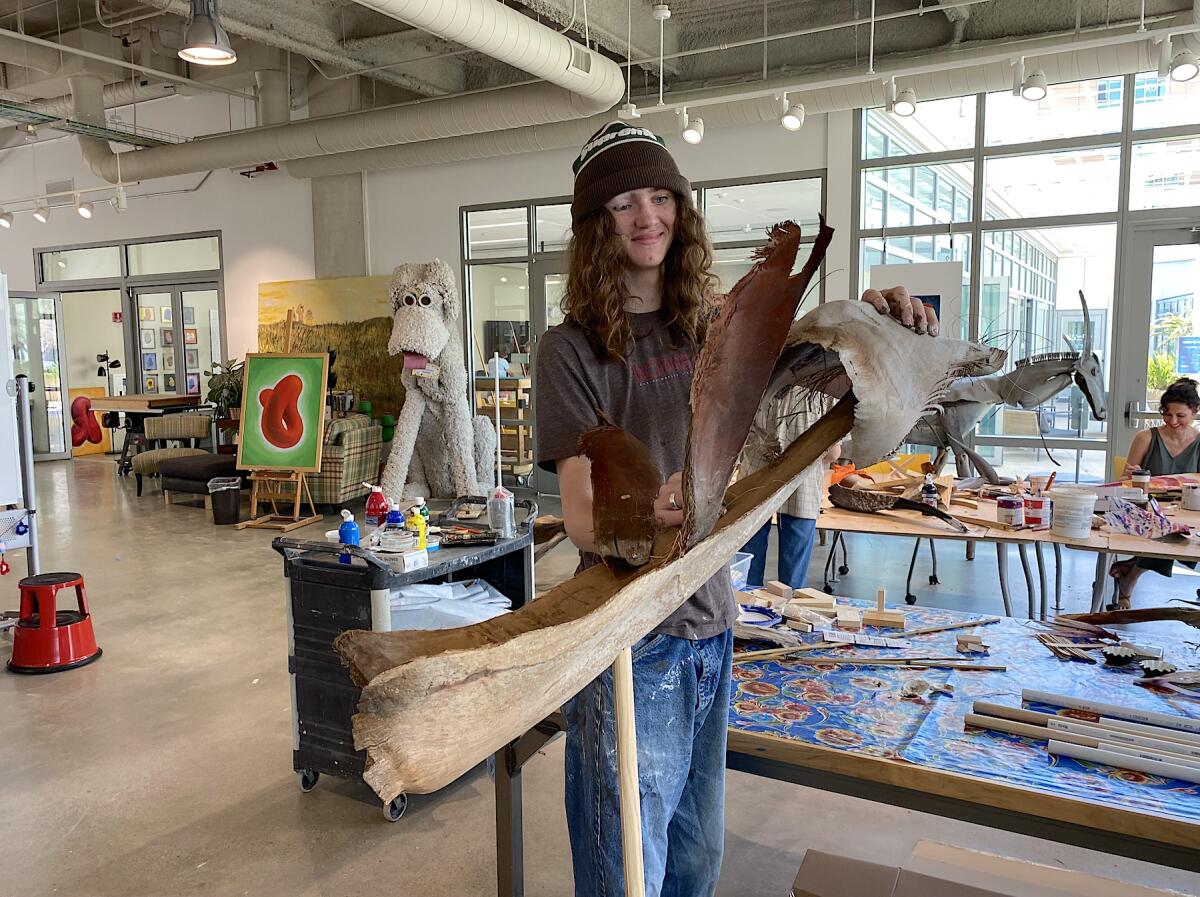 Owen Murphy with his flamingo-in-process.