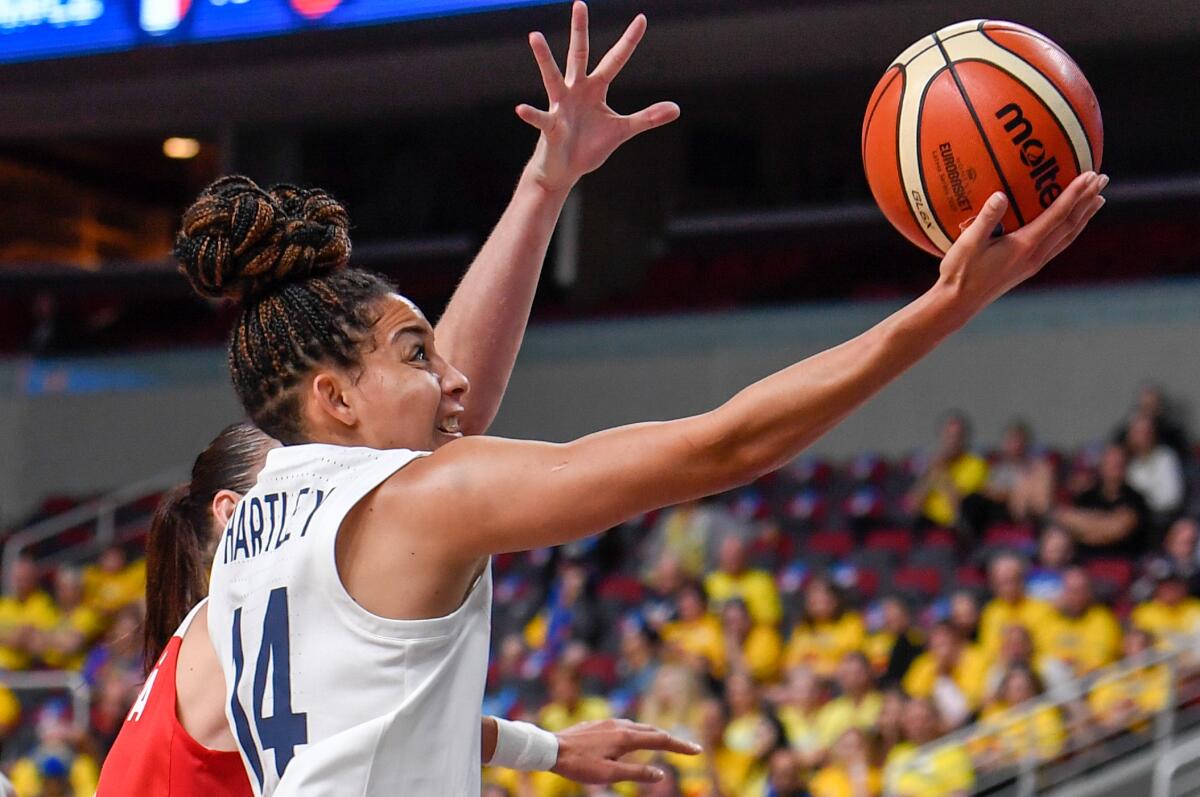 Bria Hartley drives for a layup during Eurobasket competition last summer.