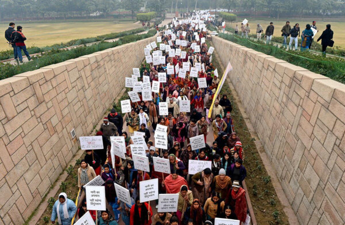 Indian women hold a march for dignity in New Delhi in January.