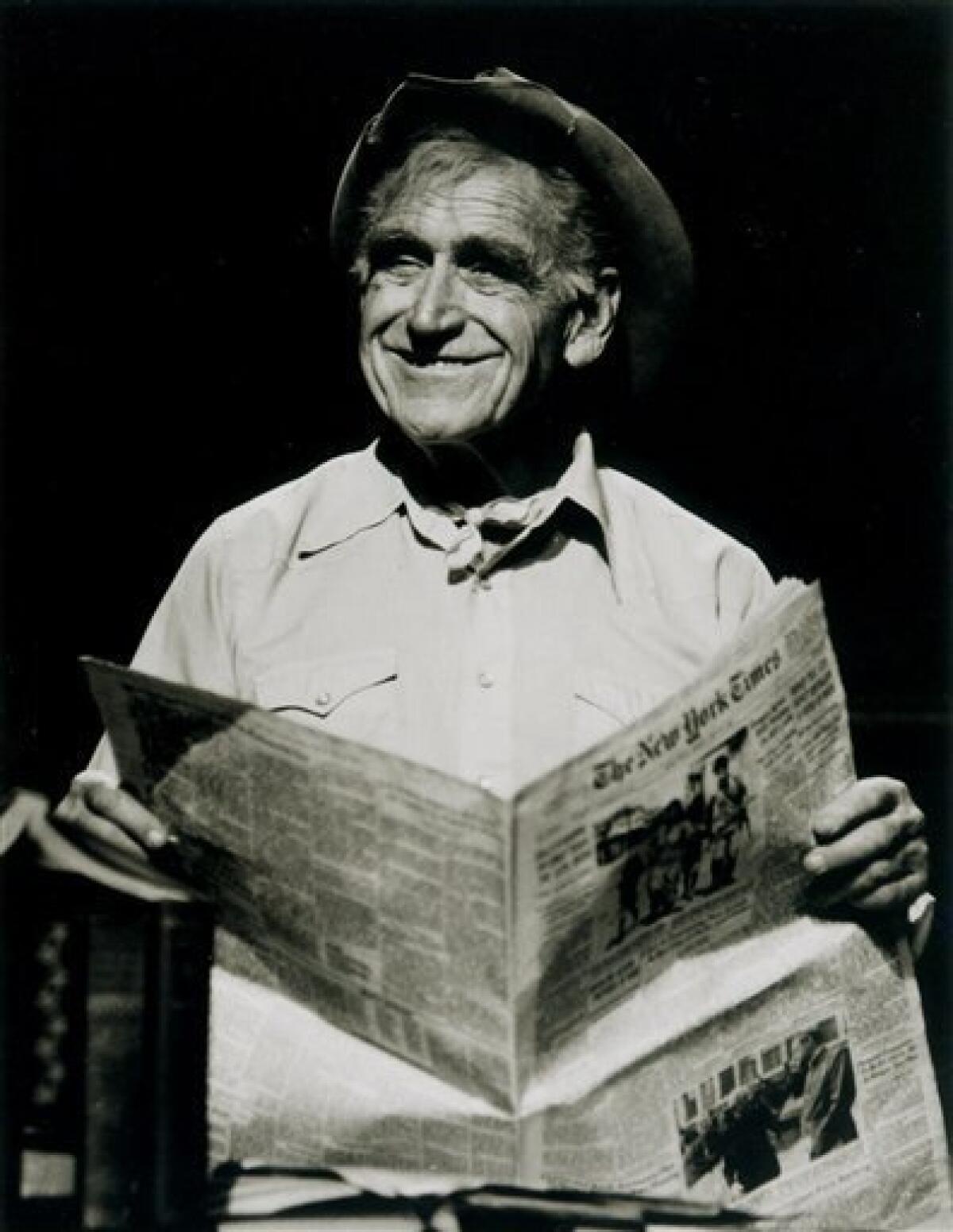 In this Feb. 27, 2000 file photo originally provided by Ford's Theatre, actor James Whitmore plays Will Rogers in "Will Rogers' U.S.A.", a one-man show on the cowboy humorist at Ford's Theatre in Washington. Whitmore, a Tony-and Emmy-winning actor, who was also nominated for an Oscar, died of lung cancer, Friday, Feb. 6, 2009, in his Malibu home, according to his son Steve Whitmore. (AP Photo/Ford's Theatre, Joan Marcus, file)