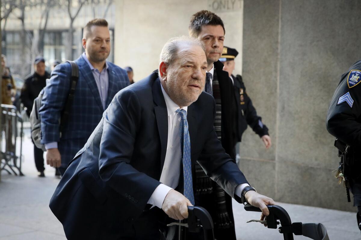 Harvey Weinstein arrives at a Manhattan courthouse during his trial last month.